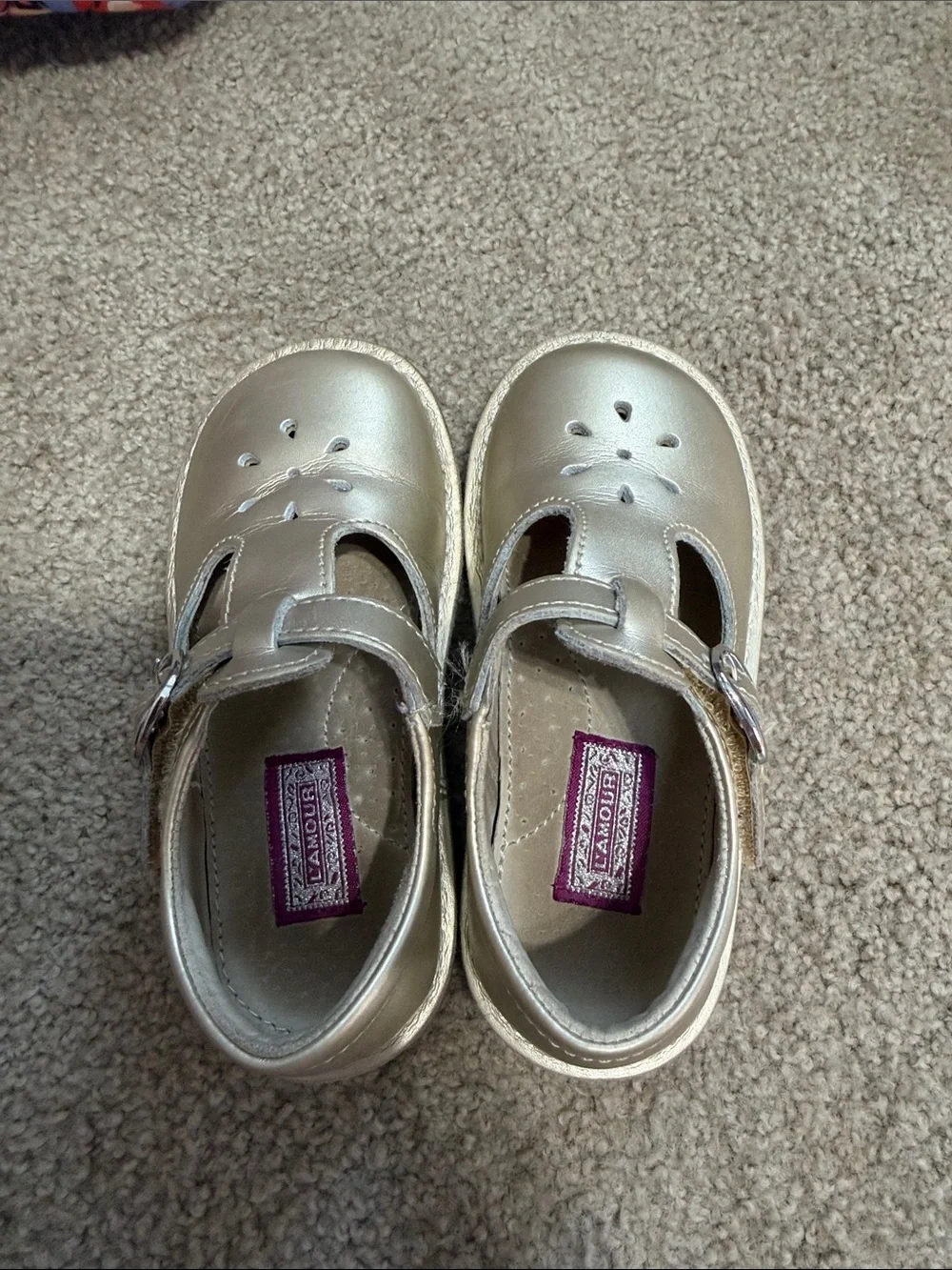 L’AMOUR Kids Metallic Gold Mary Jane Shoes